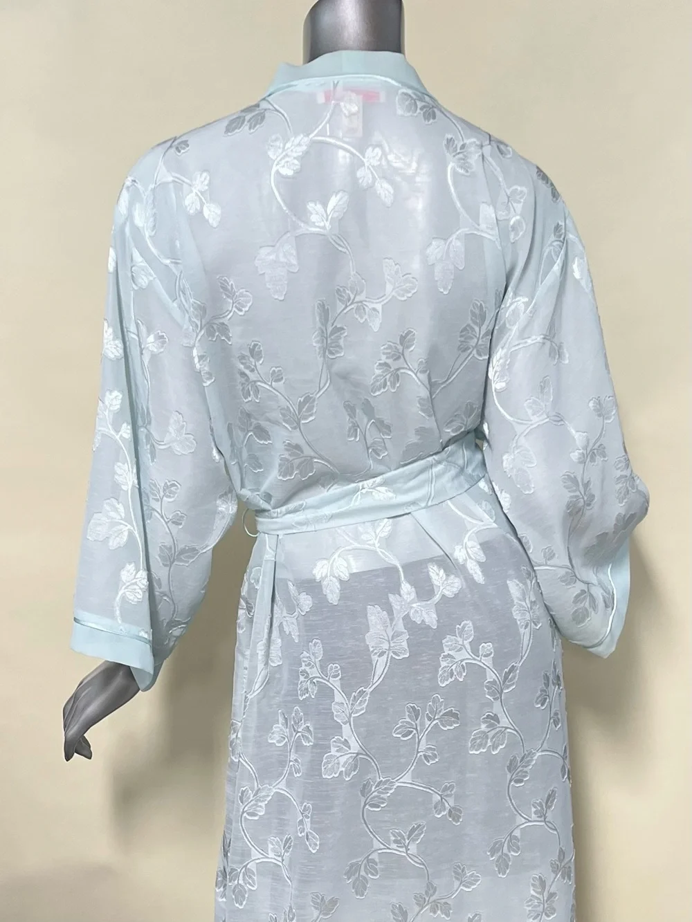 Oscar de la Renta Pink Label Floral Semi Sheer Aqua Light Blue Long Robe LARGE